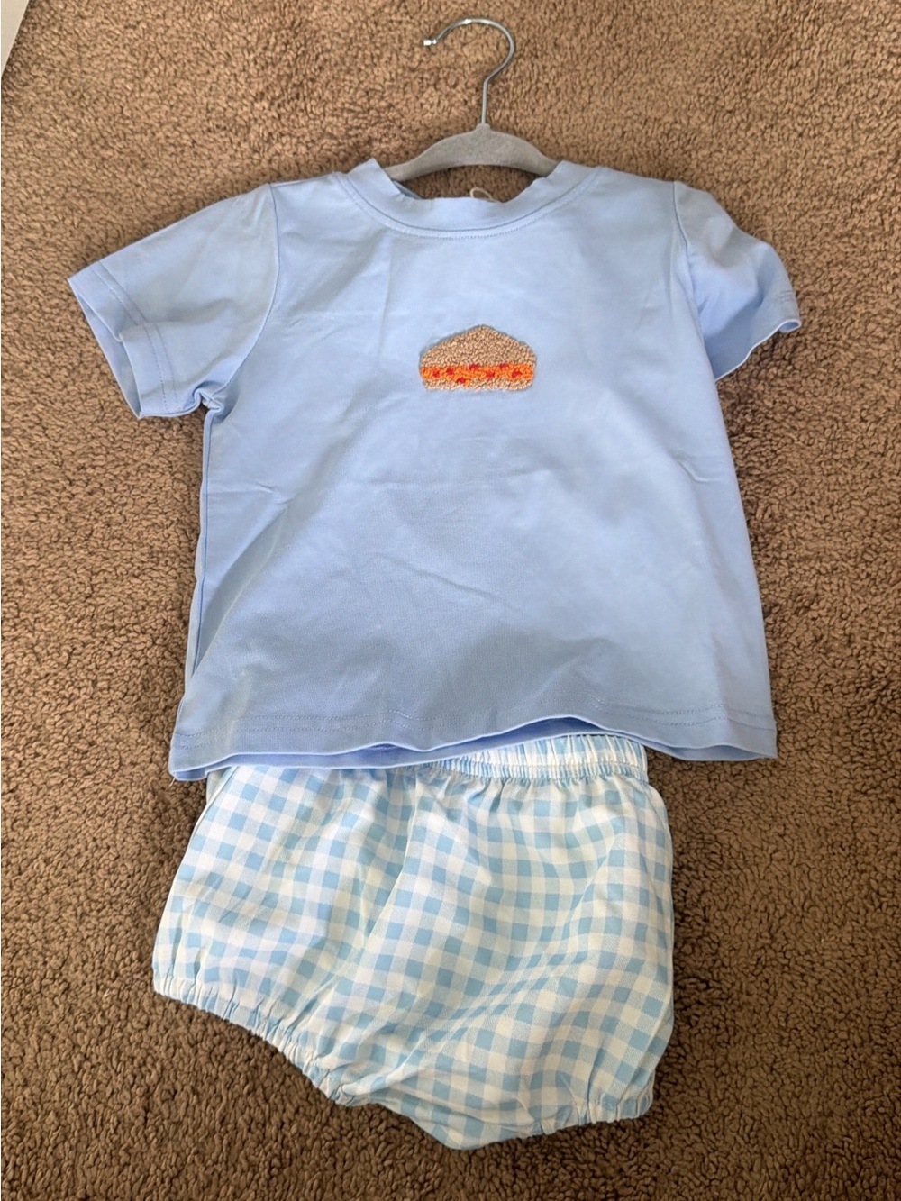 Light Blue Kids Matching Set with Gingham Shorts